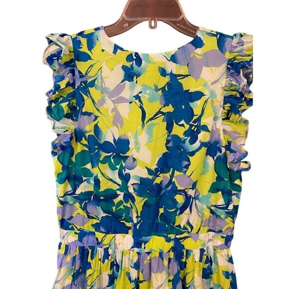 Taylor Blue Floral Printed A-Line V-Neck Dress Size Large - Picture 3 of 9